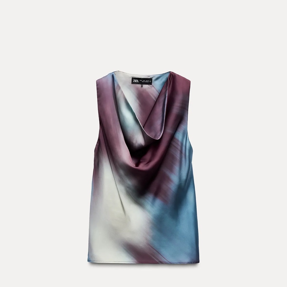 Zara draped satin effect tie dye Women's Top